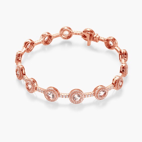 Bransoletka tenisowa SAVICKI: różowe złoto, morganity